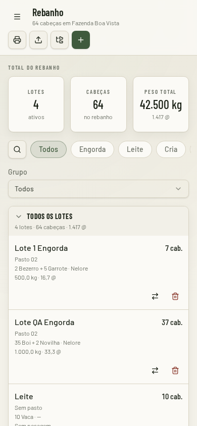 Rebanho por lote